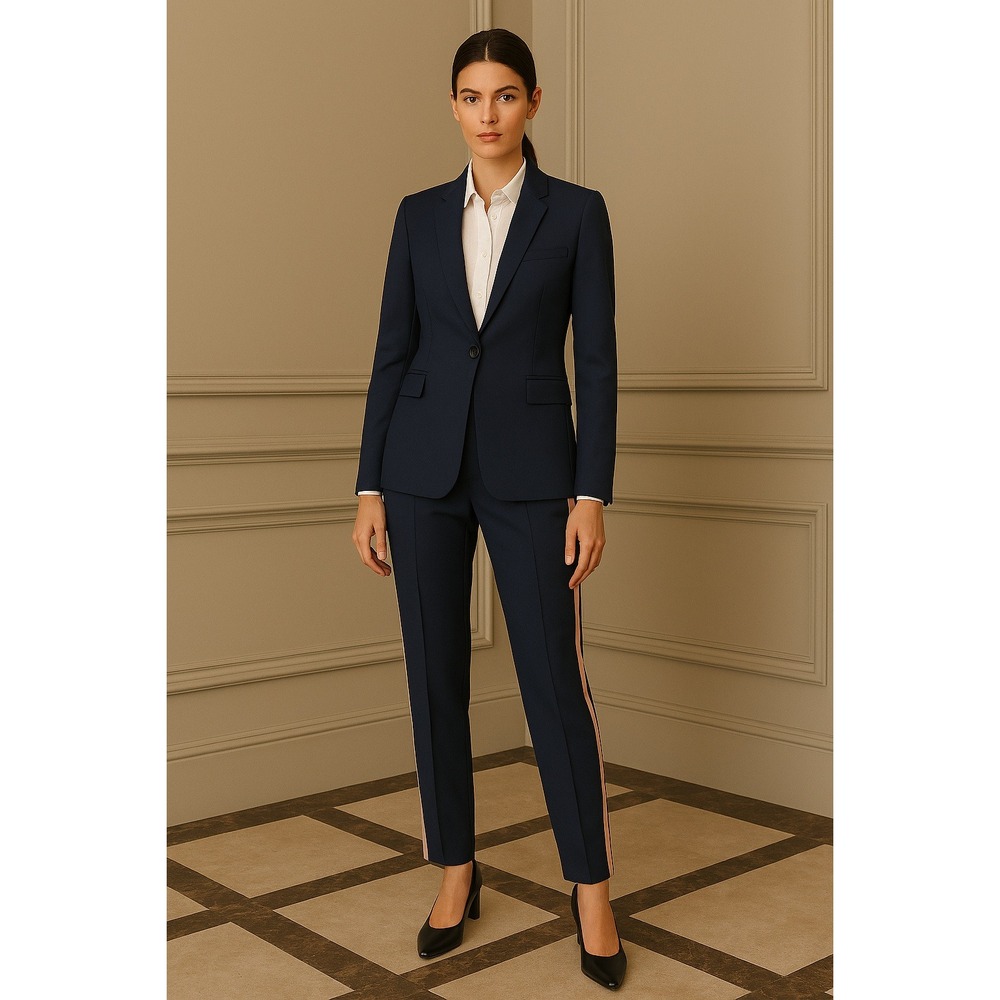 Akris Navy Italian Wool Blend Trousers With Pink Side Stripe Women's US 10